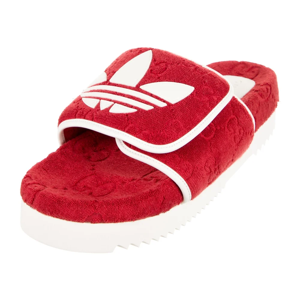 GUCCI ADIDAS MEN RED PLATFORM GG LOGO SLIDE SANDLAS NIB